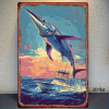 CIFbuy Vintage | Ocean Fishing Metal Sign 2D Flat, 8X12In Big Fish Leaping Pattern Wall Art, Rustproof Waterproof Metal Decor 1Pc For H TikTok, TikTok