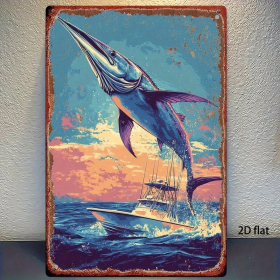 CIFbuy Vintage | Ocean Fishing Metal Sign 2D Flat, 8X12In Big Fish Leaping Pattern Wall Art, Rustproof Waterproof Metal Decor 1Pc For H TikTok, TikTok