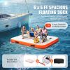 Inflatable Floating Dock, 6 x 5FT Inflatable Dock Platform, Non-Slip Water Floating Dock Mat with Portable Carrying Bag & Detachable Ladder