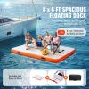 Inflatable Floating Dock, 8 x 6FT Inflatable Dock Platform, Non-Slip Water Floating Dock Mat with Detachable Ladder & Portable Carrying Bag
