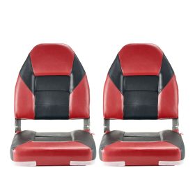 Boat Seat, High Backrest, Folding Fishing Boat Seat with Thickened Sponge Cushion & Waterproof PVC Leather, Aluminum Alloy Hinges (Color: Black Red, Backrest: High Back)