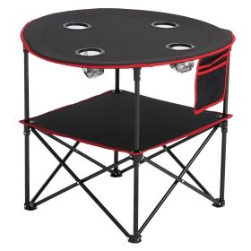 Folding Camping Table, Portable Outdoor Lightweight Picnic Table, 600D Oxford Fabric Waterproof Canvas Travel Beach Tables, with 4 Cup Holders (size: 28 inch)