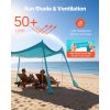 Beach Tent Sun Shelter, UPF50+ Sun Protection, 6.6 ft Tall, 10 x 10 ft, Easy Pop Up Beach Canopy with Sandbags, Stability Poles, Sand Shovels