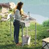 Folding Fish Cleaning Table with Sinks, Portable Camping Sink Table with Faucet, Drainage Hose, Sprayer, Shelf, Drawer and Storage Basket