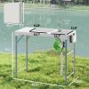 Folding Fish Cleaning Table with Sinks, Portable Camping Sink Table with Faucet, Drainage Hose, Sprayer, Shelf, Drawer and Storage Basket